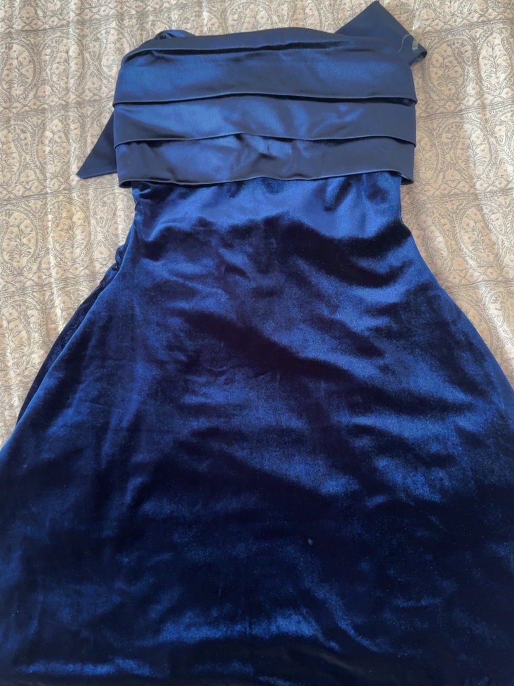 Windsor Navy Velvet Strapless Dress with Satin Trim